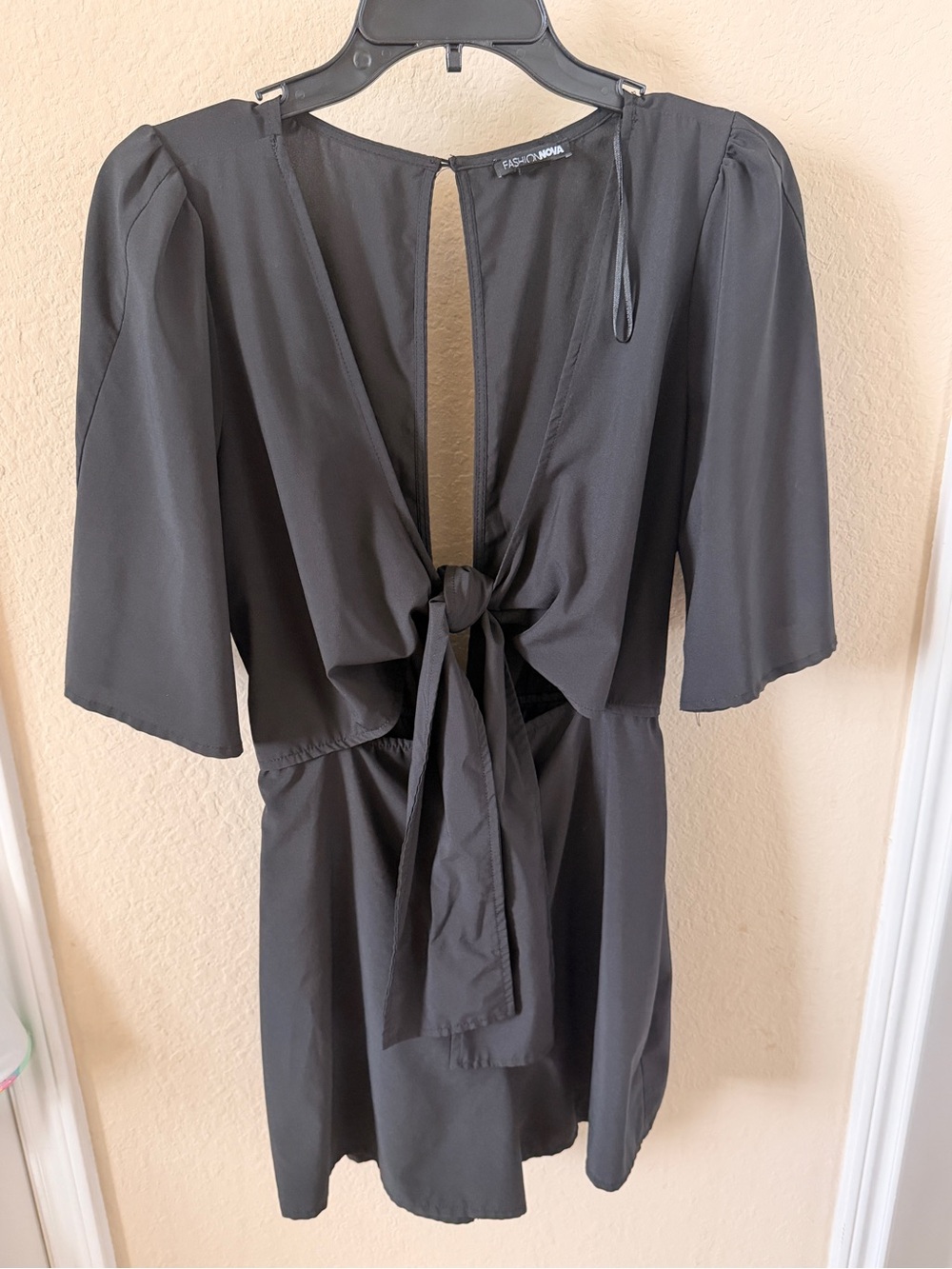 Fashion Nova Black Tie-Back Romper